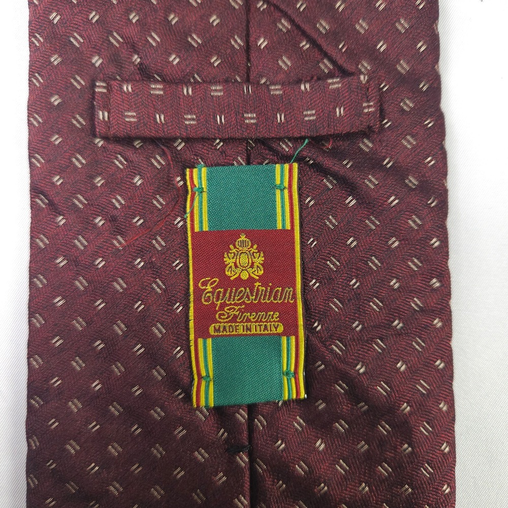 Equestrian Firenze Men's Burgundy Geometric 100% Silk Tie Made in Italy